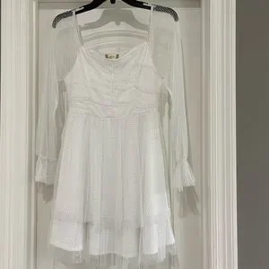 70s white dress 70s Boho White Lace Maxi Dress (S)
